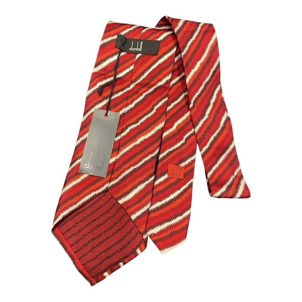 Dunhill Luxury Silk Tie Red Zigzag Stripe Pattern Made in Italy NWT